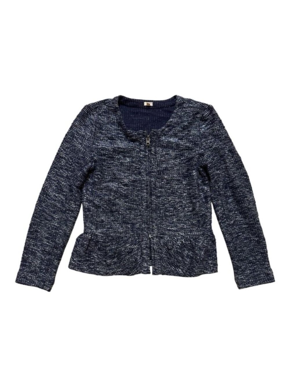 J.Crew Textured Tweed Zip Jacket Peplum Blue Cotton Blend Women’s Small
